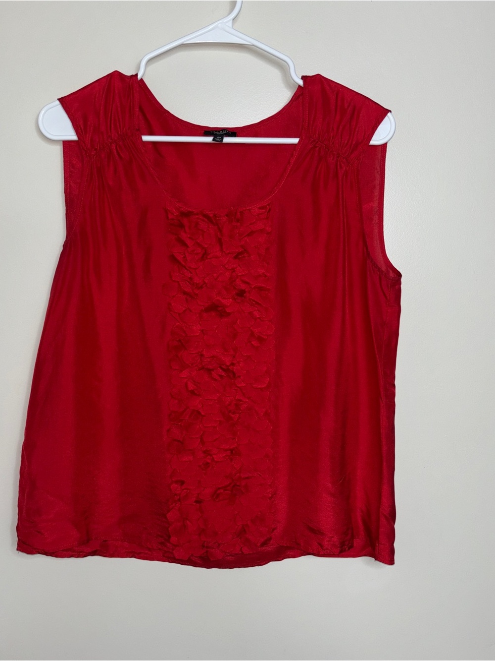 Talbots Red 100% Silk Sleeveless Ruffle-Trim Camisole